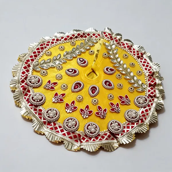 Yellow_Embellished_Traditional_Motif_Pooja_Thali