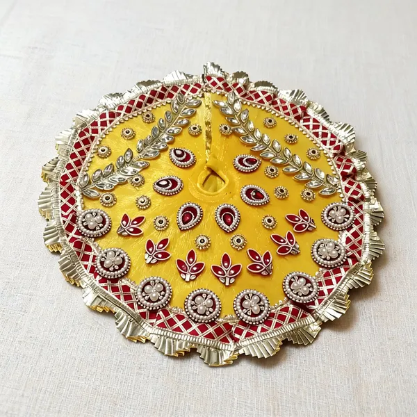 Yellow_Embellished_Traditional_Motif_Pooja_Thali