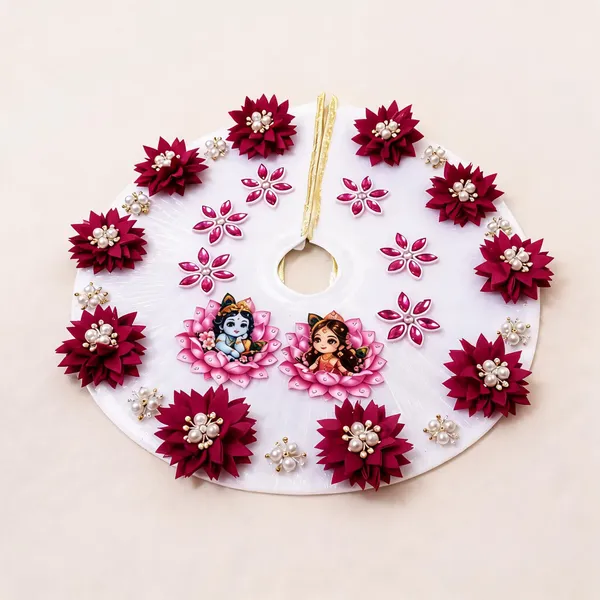 White_Net_Floral_Pearl_Embellished_Laddu_Gopal_Poshak_With_Pagdi