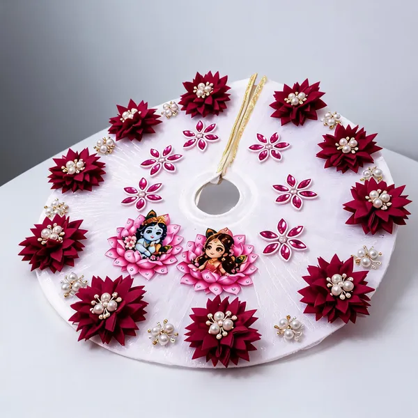 White_Net_Floral_Pearl_Embellished_Laddu_Gopal_Poshak_With_Pagdi
