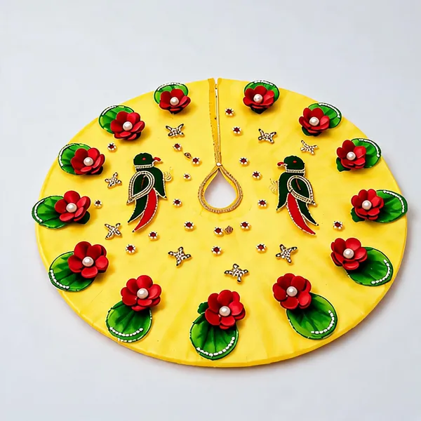 Yellow_Fabric_Floral_Peacock_Embroidered_Pooja_Aasan
