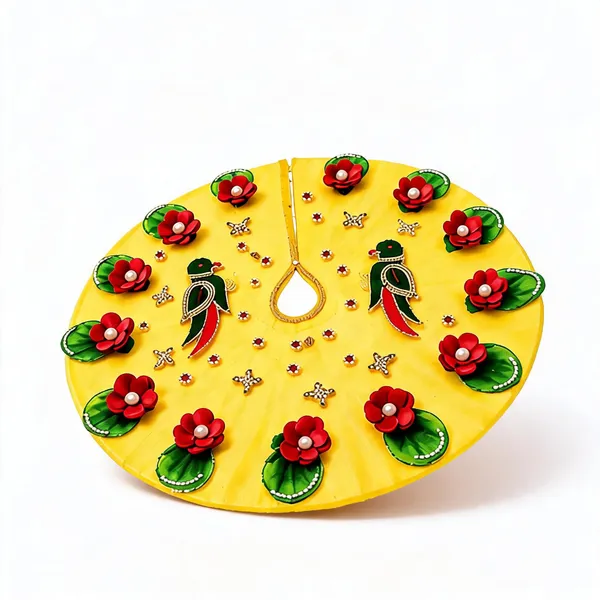 Yellow_Fabric_Floral_Peacock_Embroidered_Pooja_Aasan