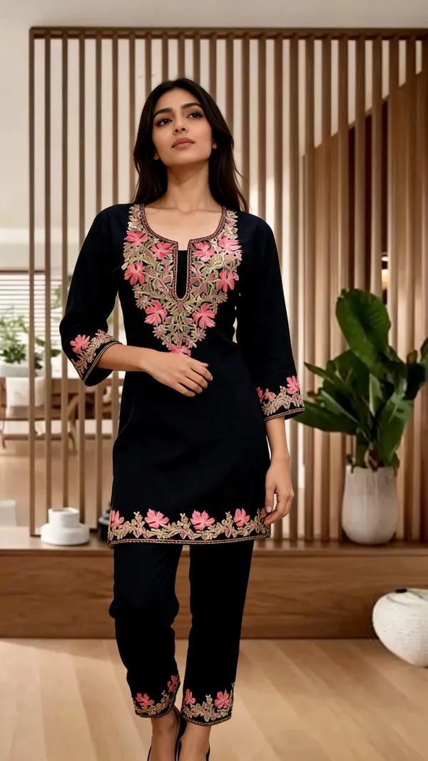 Black_Wool_Embroidered_Co-Ord_Set_For_Women