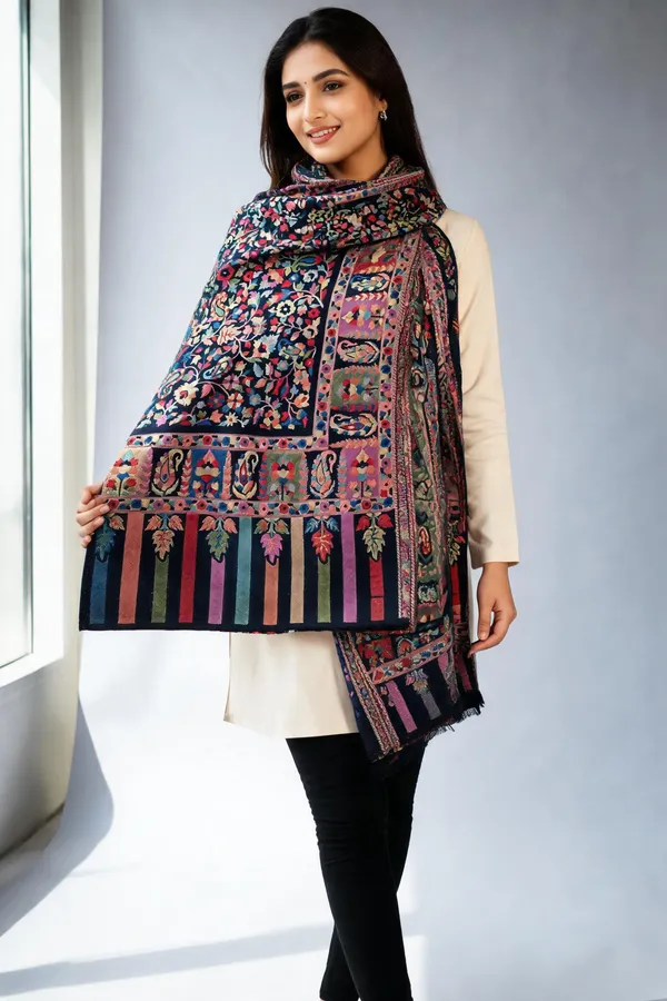 Multi_Fine_Wool_Kani_Woven_Shawl_For_Unisex
