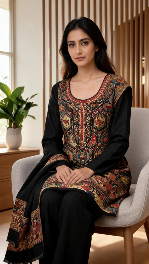 Black_Wool_Kani_Weave_Suit_Set_For_Women