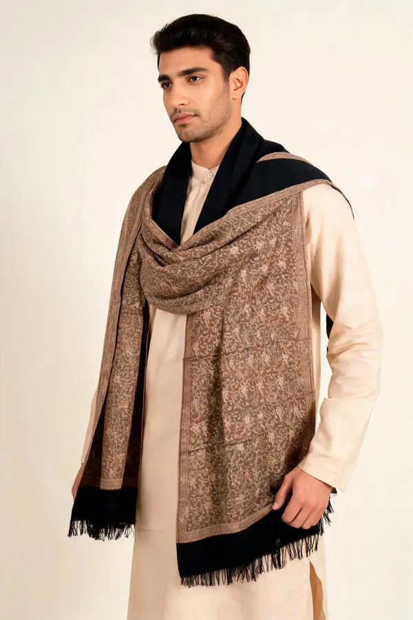 Cream_Wool_Kani_Reversible_Shawl_For_Unisex