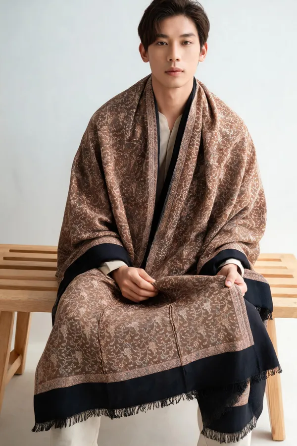 Cream_Wool_Kani_Reversible_Shawl_For_Unisex