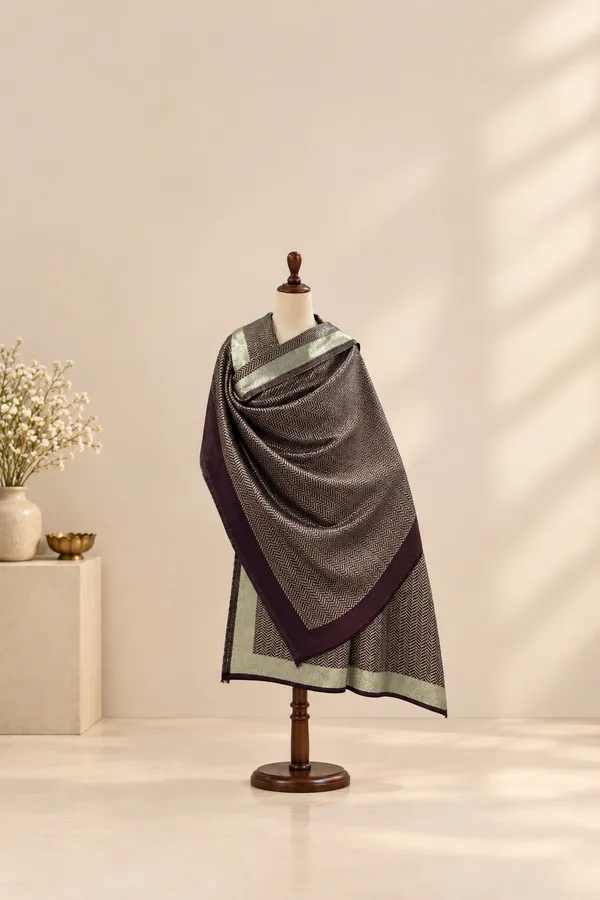 Grey_Wool_Moonlight_Zari_Shawl_For_Unisex