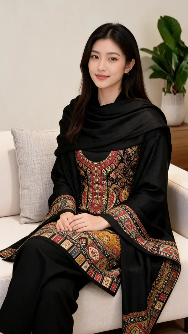 Black_Wool_Printed_Straight_Suit_Set_For_Women