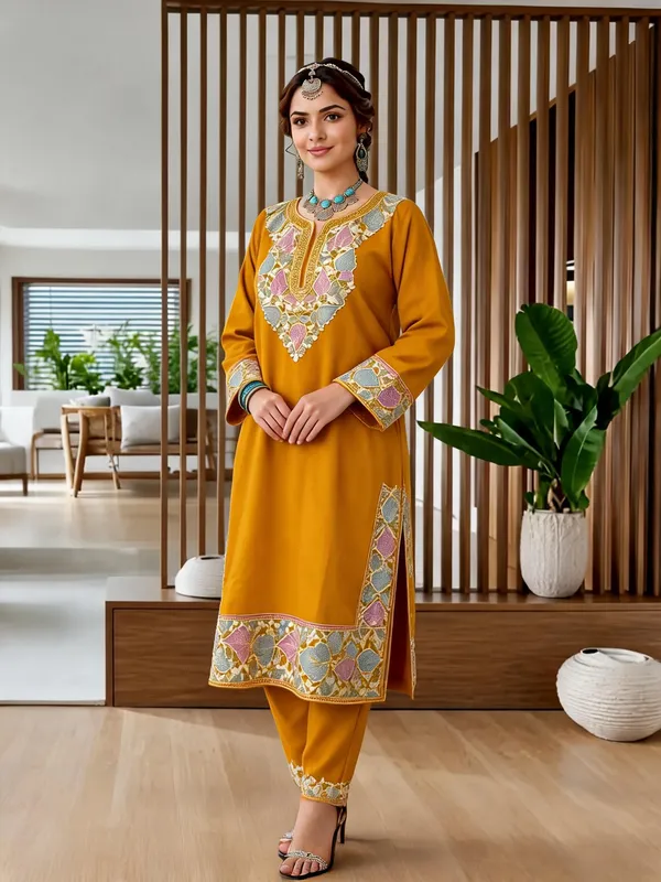Yellow_Wool_Kani_Straight_Co-Ord_Set_For_Women