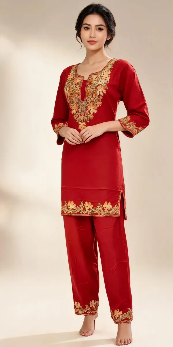 Red_Wool_Embroidered_Straight_Co-Ord_Set_For_Women