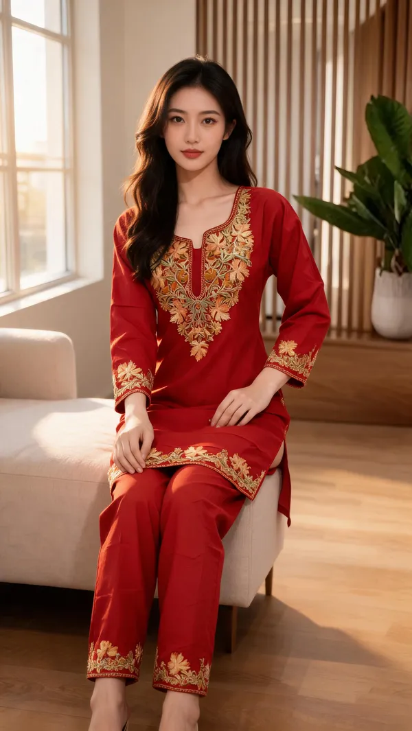 Red_Wool_Embroidered_Straight_Co-Ord_Set_For_Women