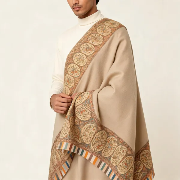 Cream_Wool_Shawl_For_Unisex