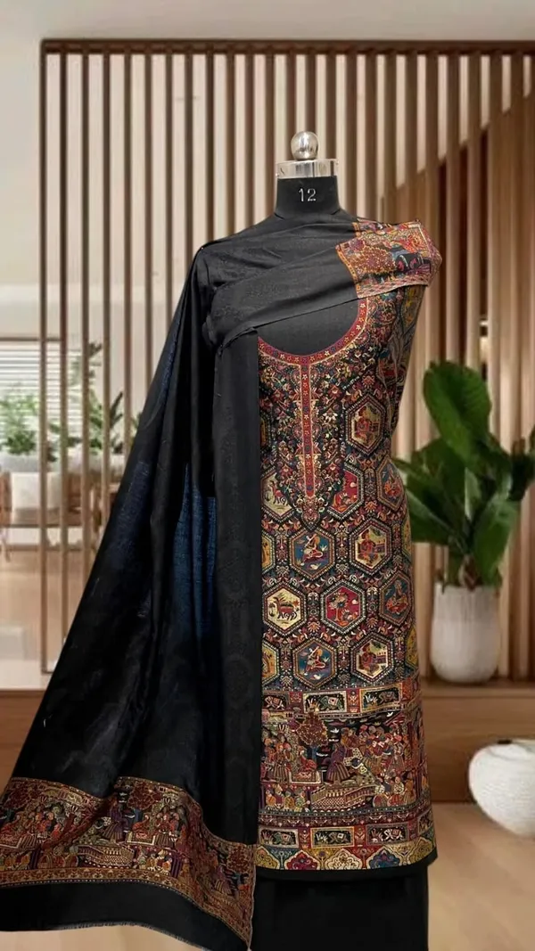 Black_Wool_Kani_Weave_Suit_Set_For_Women