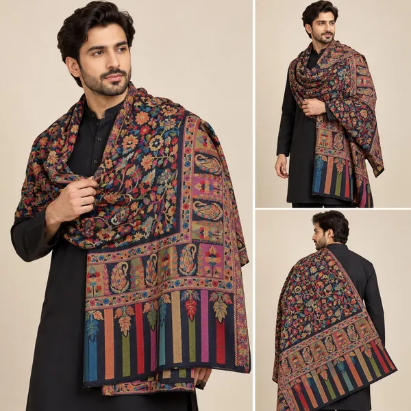 Multi_Fine_Wool_Kani_Woven_Shawl_For_Unisex