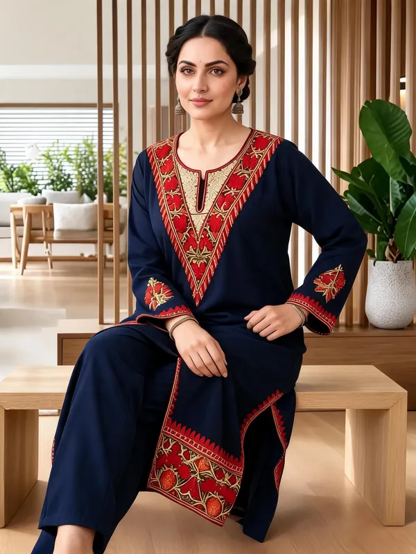 Blue_Wool_Embroidered_Co-Ord_Set_For_Women