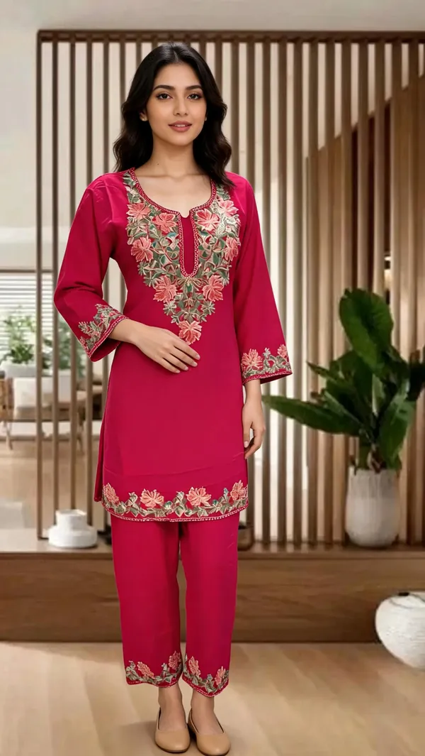 Pink_Wool_Embroidered_Straight_Co-Ord_Set_For_Women