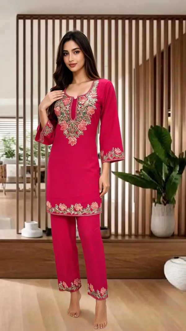 Pink_Wool_Embroidered_Straight_Co-Ord_Set_For_Women