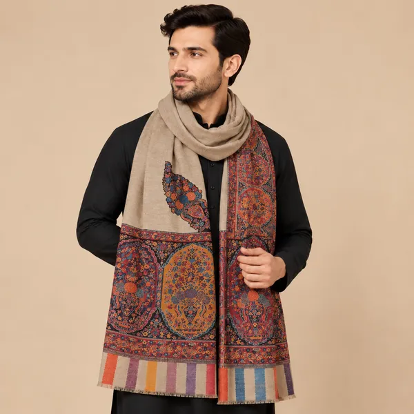 Cream_Wool_Shawl_For_Unisex
