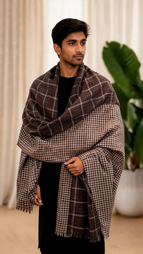 Black_Wool_Checkered_Stole_For_Unisex