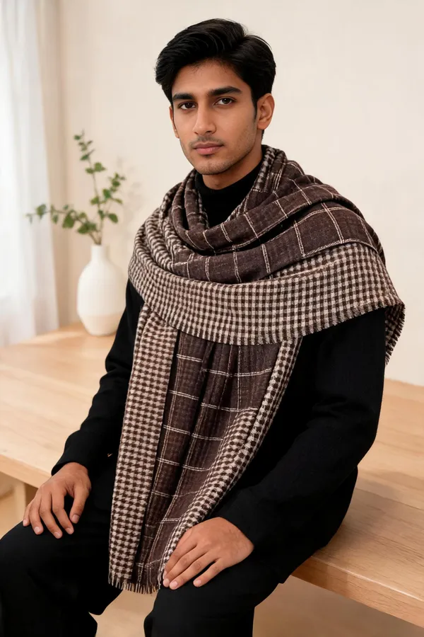 Black_Wool_Checkered_Stole_For_Unisex