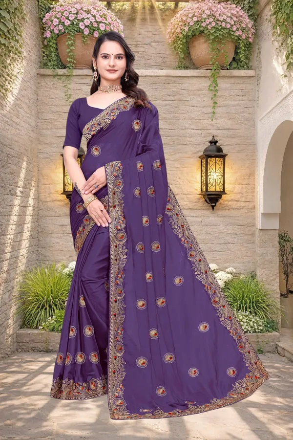 Purple_Star_Georgette_Embroidered_Saree_For_Women