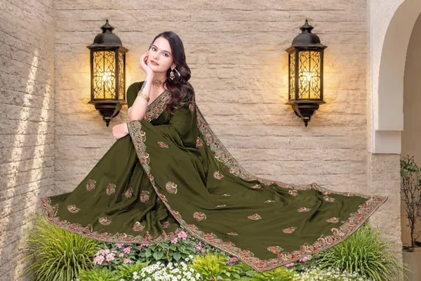 Olive_Green_Star_Georgette_Embroidered_Saree_For_Women