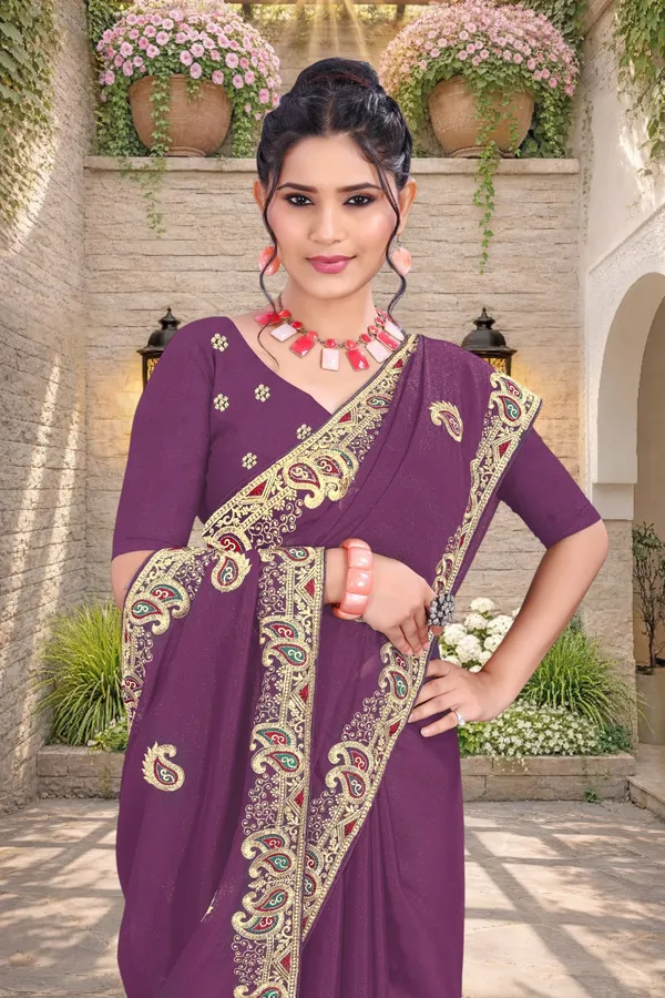 Purple_Star_Georgette_Embellished_Saree_With_Blouse_For_Women