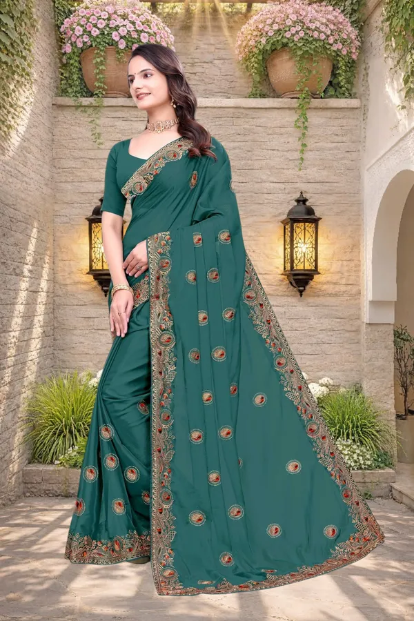 Teal_Star_Georgette_Embroidered_Saree_For_Women