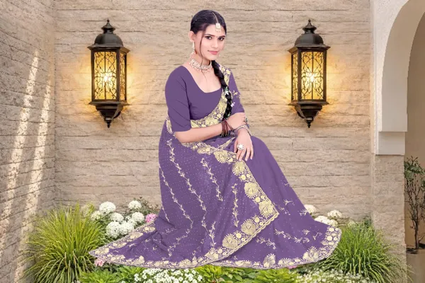 Purple_Star_Georgette_Floral_Embroidered_Saree_For_Women