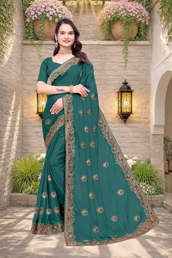 Teal_Star_Georgette_Embroidered_Saree_For_Women