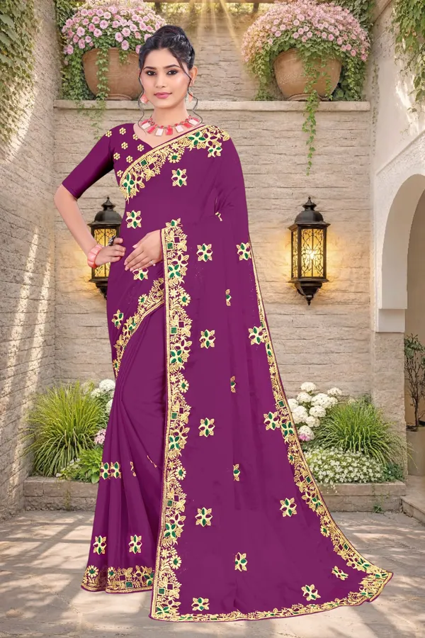 Purple_Star_Georgette_Embroidered_Saree_For_Women