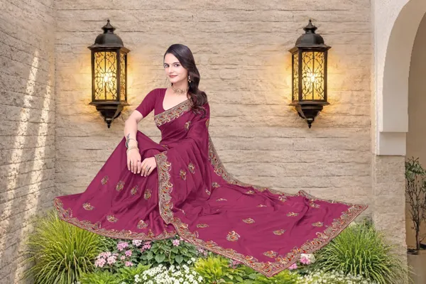 Maroon_Star_Georgette_Embroidered_Saree_With_Blouse_For_Women