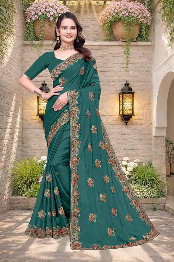Green_Star_Georgette_Embroidered_Saree_With_Blouse_For_Women