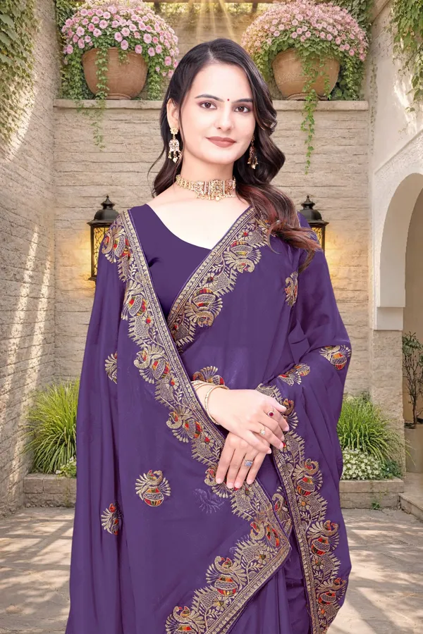Purple_Star_Georgette_Embroidered_Saree_With_Blouse_For_Women