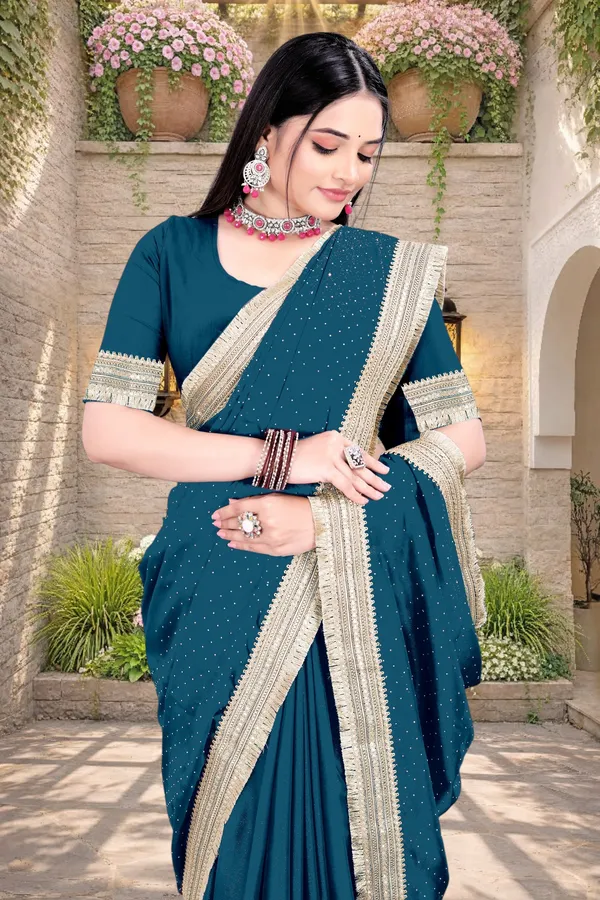 Teal_Star_Georgette_Embellished_Saree_For_Women