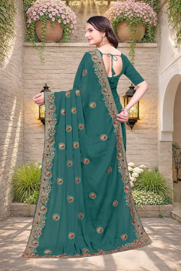 Teal_Star_Georgette_Embroidered_Saree_For_Women