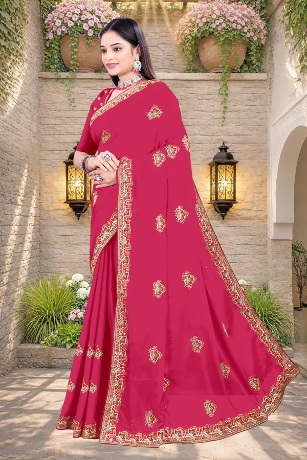 Magenta_Star_Georgette_Printed_Saree_For_Women