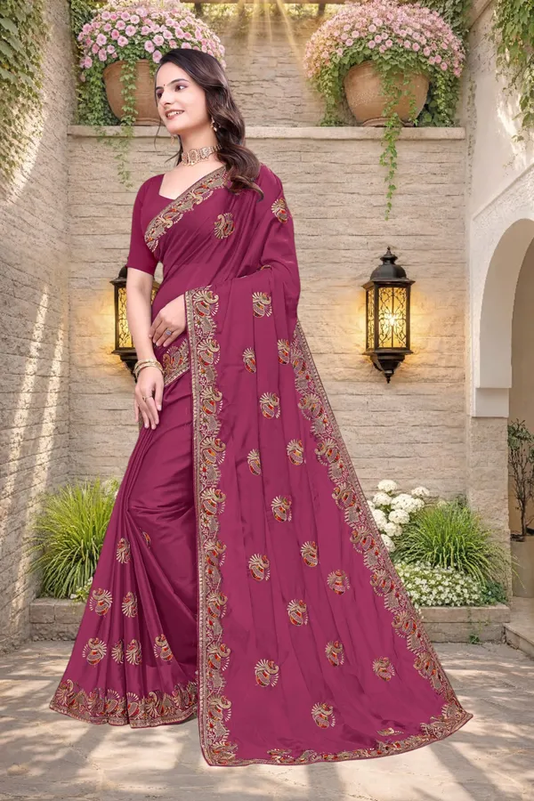 Maroon_Star_Georgette_Embroidered_Saree_With_Blouse_For_Women