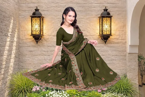 Olive_Green_Star_Georgette_Embroidered_Saree_For_Women