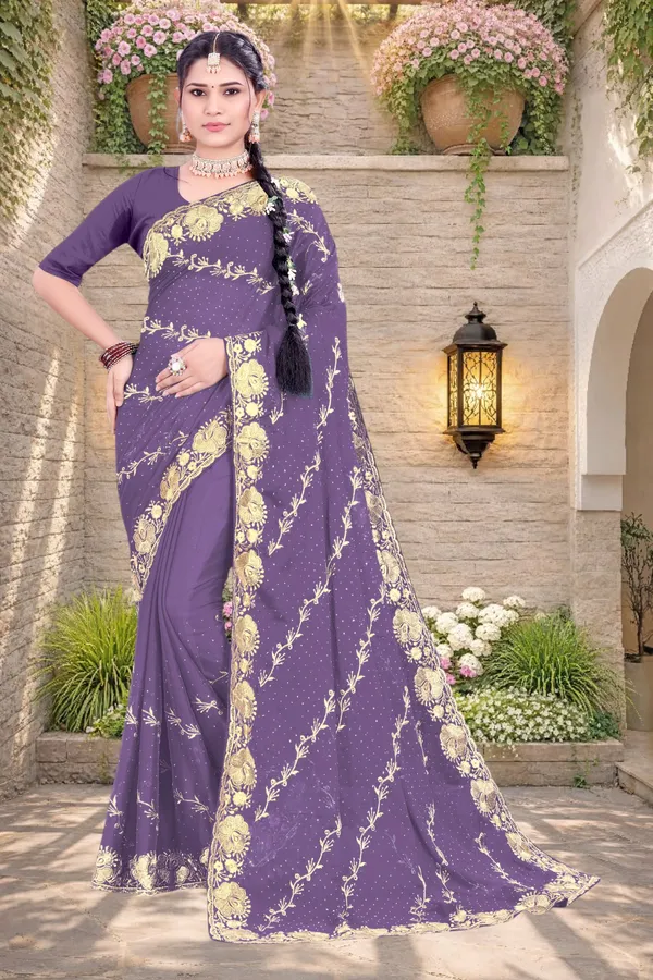 Purple_Star_Georgette_Floral_Embroidered_Saree_For_Women