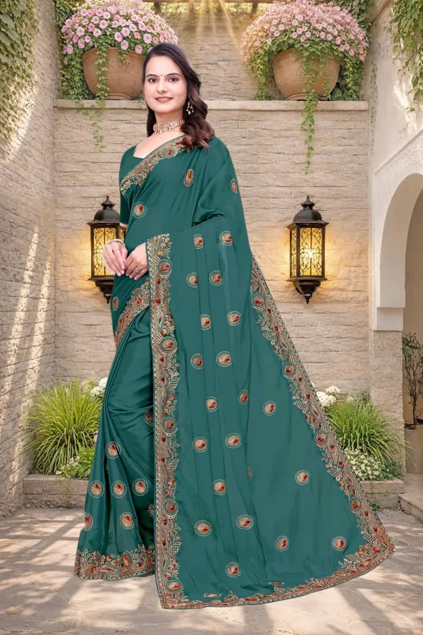 Teal_Star_Georgette_Embroidered_Saree_For_Women