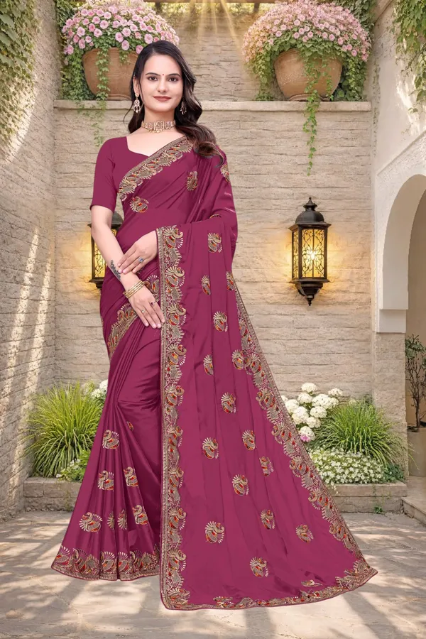 Maroon_Star_Georgette_Embroidered_Saree_With_Blouse_For_Women