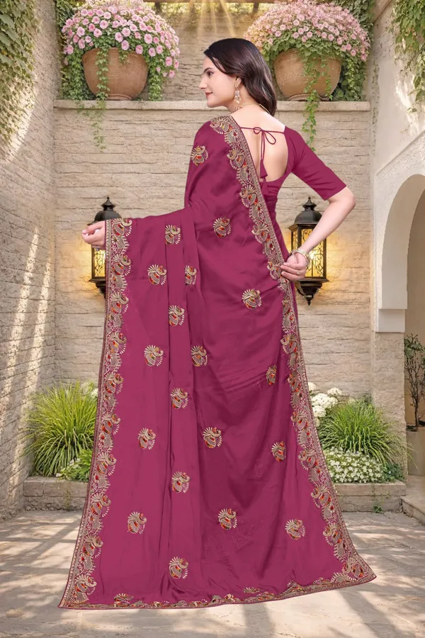 Maroon_Star_Georgette_Embroidered_Saree_With_Blouse_For_Women