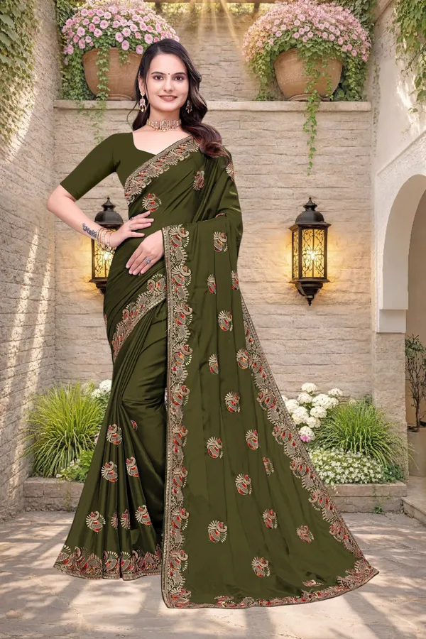 Olive_Green_Star_Georgette_Embroidered_Saree_For_Women