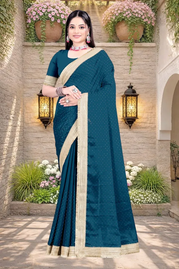 Teal_Star_Georgette_Embellished_Saree_For_Women