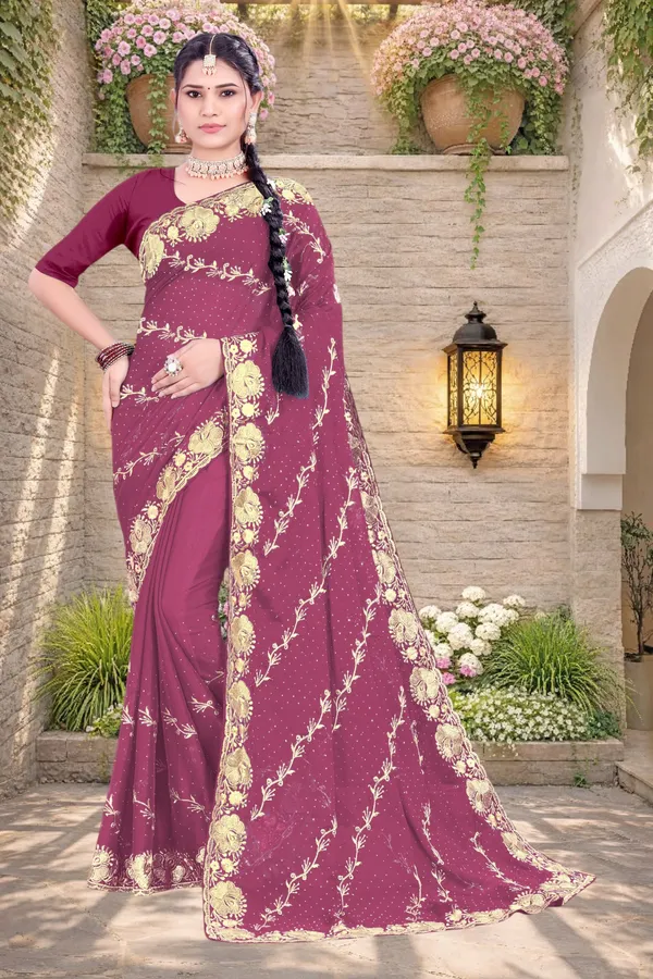 Wine_Star_Georgette_Floral_Embroidered_Saree_For_Women
