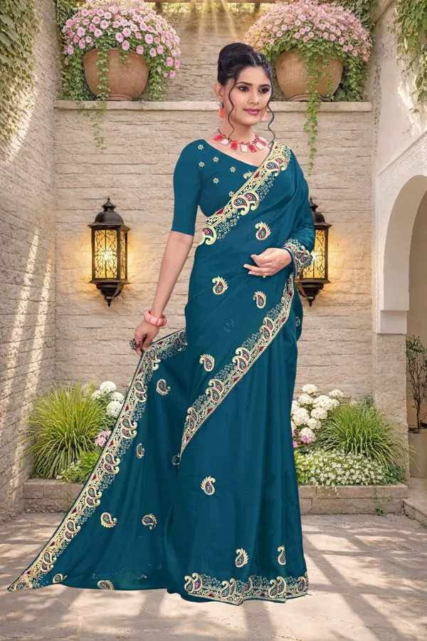 Teal_Star_Georgette_Embroidered_Saree_For_Women
