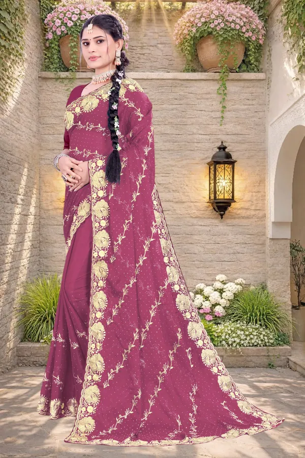 Wine_Star_Georgette_Floral_Embroidered_Saree_For_Women