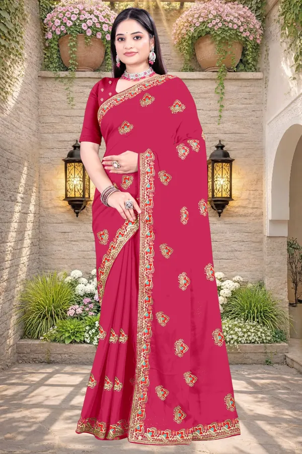 Magenta_Star_Georgette_Printed_Saree_For_Women